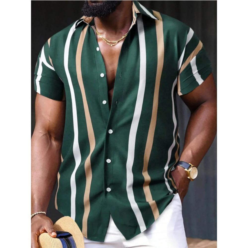 New Summer Men Clothes Short Sleeve Stripe Shirt Tops Men Casual Beach Shirt Tops