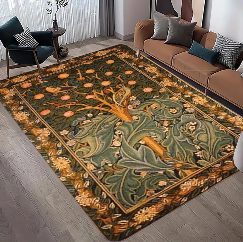 Vintage Botanical Garden Carpet Mat Rug Home Decoration Living Room English Country Floral Bird Pattern Non Slip Soft Floor Mat