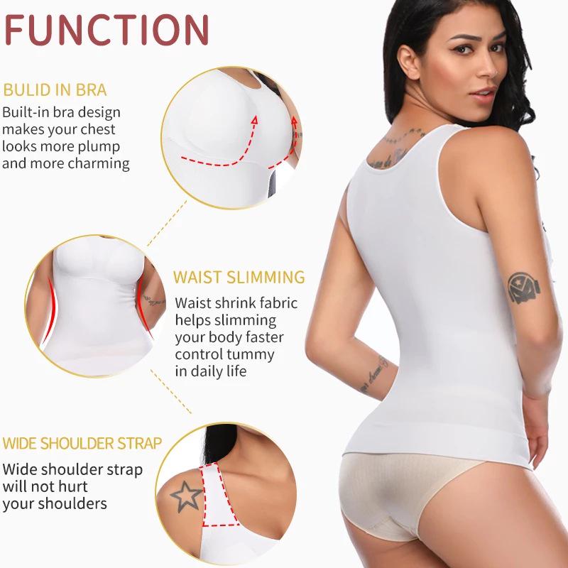 Genie Wirefree Body Shaper Cami with Pads - Tummy Control Sports Vest