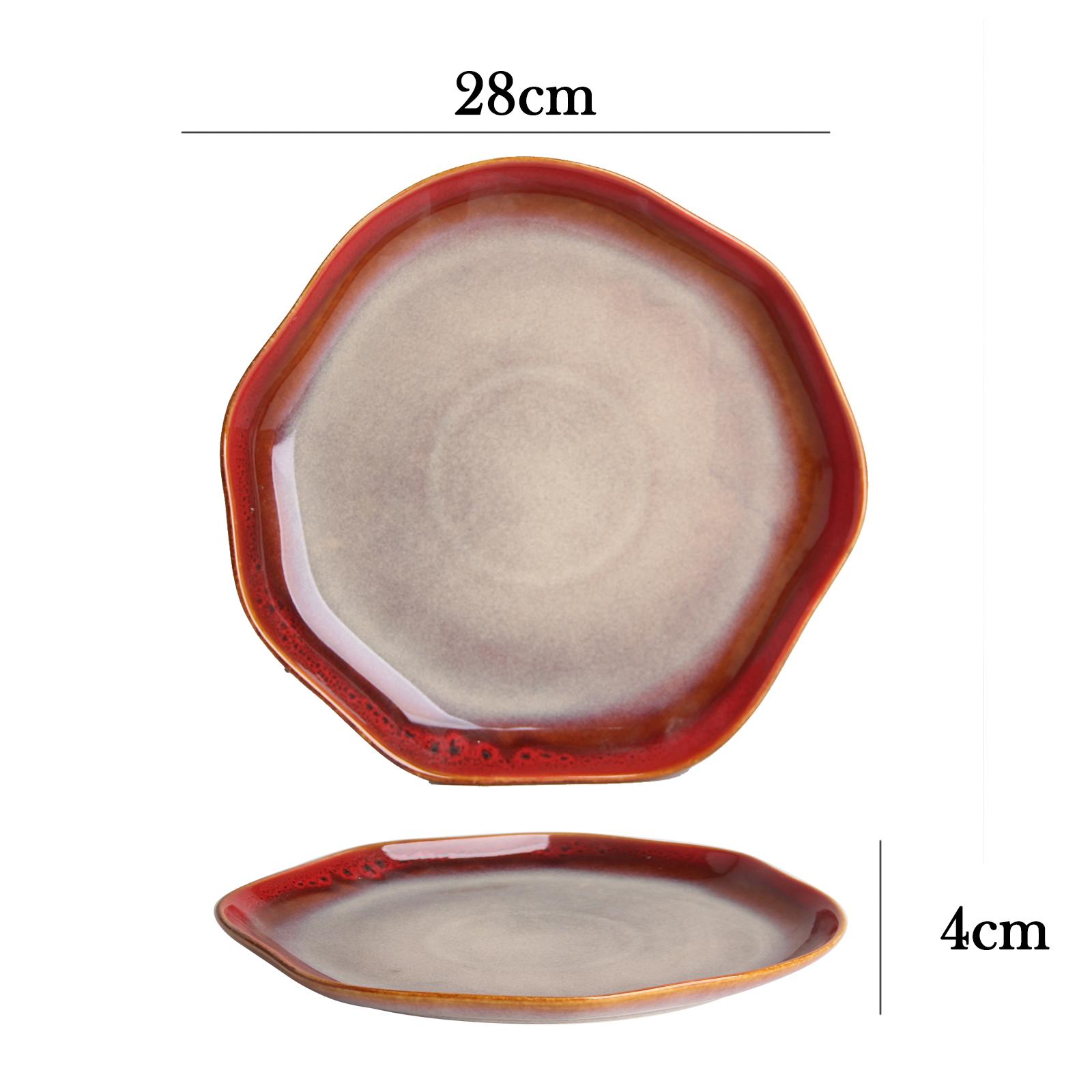 Ceramic Flambed Glazed Red Colour Dinnerware Sets Hot Seller square Round Bowl Plate Porcelain Tableware 9 inch