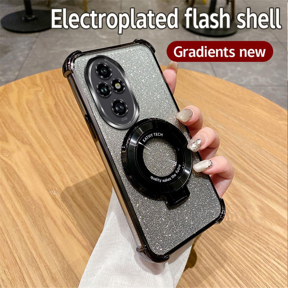 For Honor 200 Pro Glitter Shockproof Plating Bracket Phone Holder Case For Honor 200 50 60 70 80 90 100 Pro X9A Soft Stand Cover