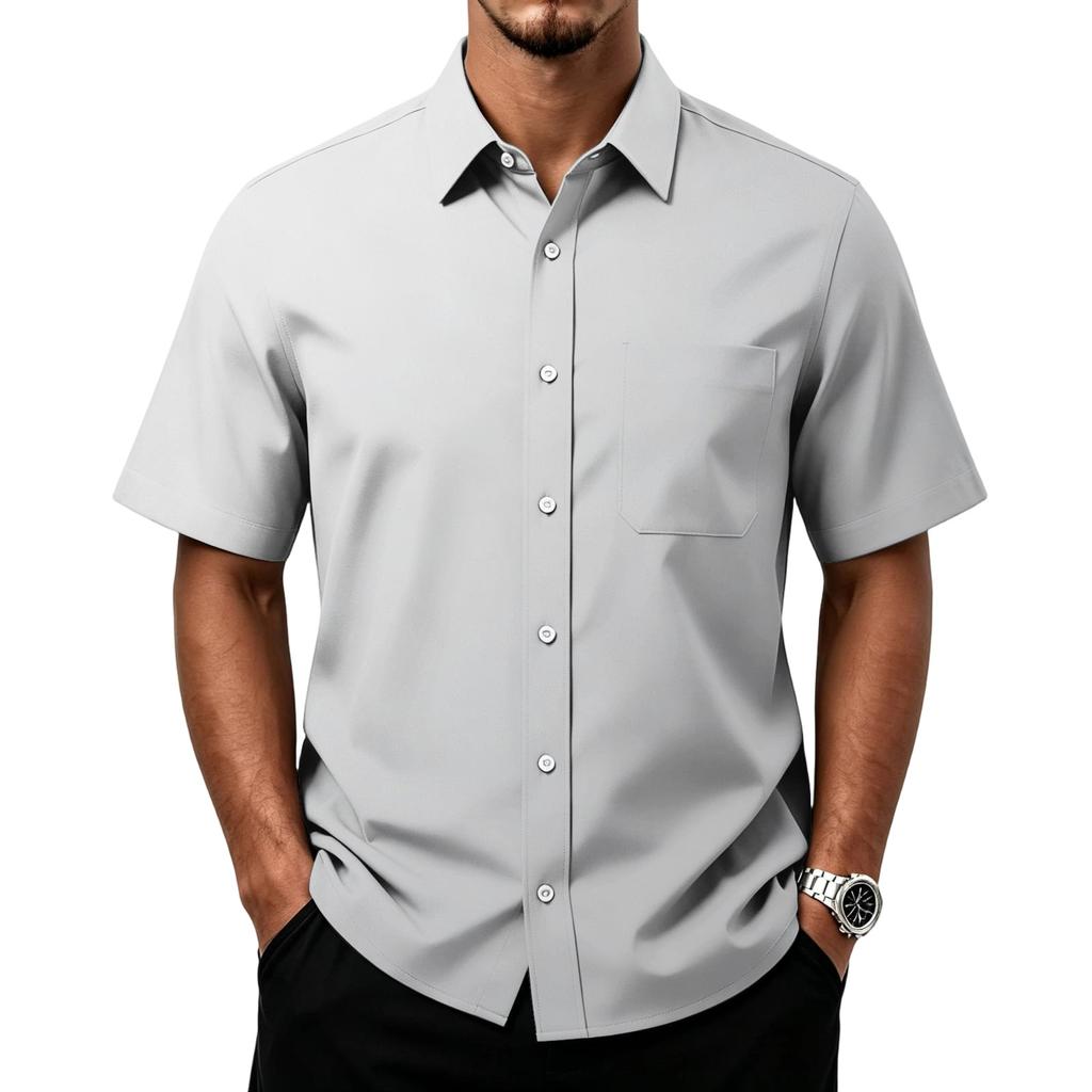 Men's Casual Short Sleeve Button Down Shirt with Chest Pocket Lightweight Breathable Fabric Relaxed Fit Summer Top