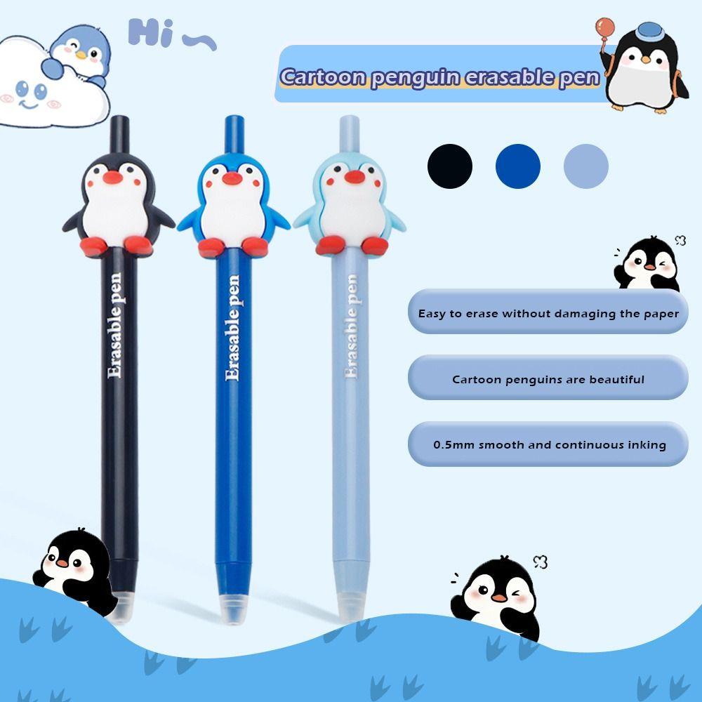 3pcs/Set Press Type Ballpoint Pen Penguin Writing Pen Smooth Writing Gel Pen Gift