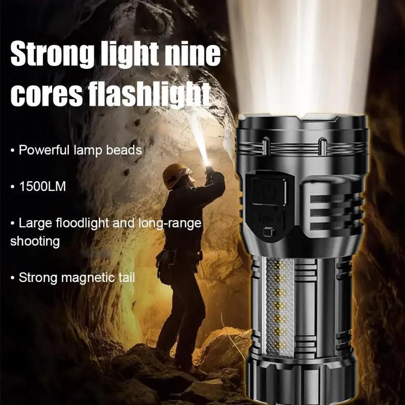 9 LED Mini Flashlight with Side Lights ABS Portable Rechargeable LED Torch Built-in Battery High Power Lantern 4 Lighting Modes
