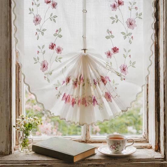 Lace Partition Curtain Lift-Type Design Daisy Embroidery Fluffy Arc Curtain Adjustable Height Partition