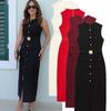 Vestido Feminino, Estilo Americano Gola Redonda Sem Mangas Midi com Cinto, Bodycon Sexy e Casual Chic para Festa, Encontros e Uso Diário