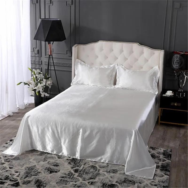 3Pcs Luxury Satin Silk Flat Bed Sheet Set Single Queen Size King Size Bedspread Cover Linen Sheets Double Full Double Sexy
