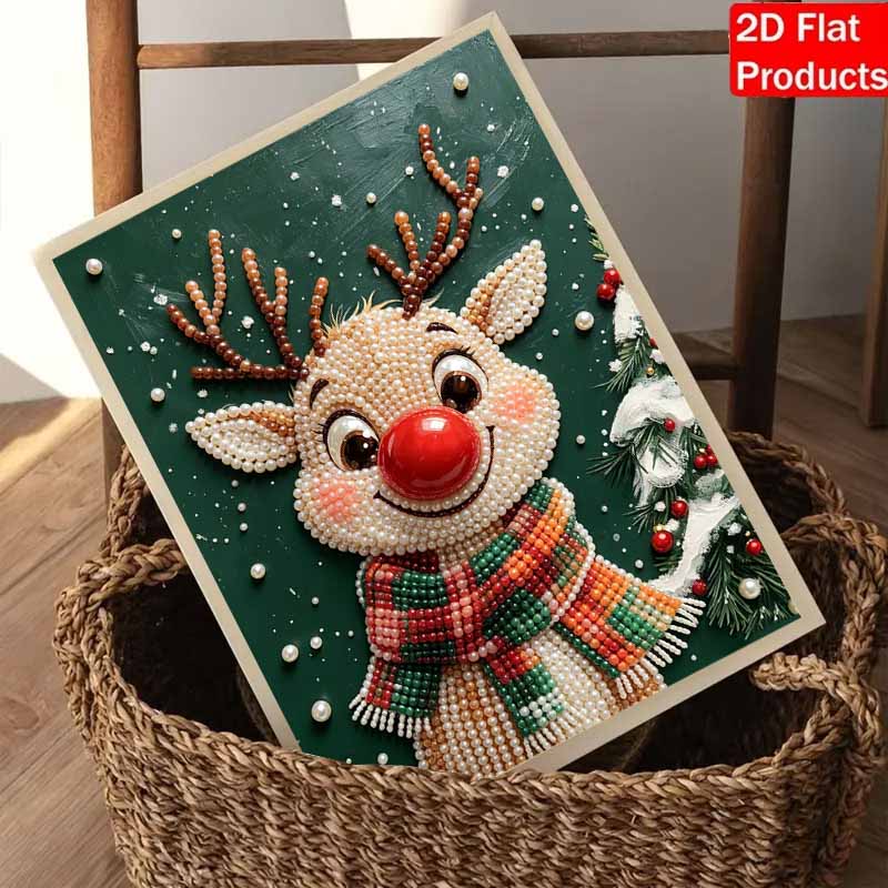 Frameless Pearl Painting Kit Christmas Reindeer Aesthetic Wall Art DIY Sparkling Bead Canvas Room Decor Creative Craft
