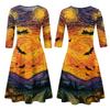 Women's Casual Midi Dress Halloween Print Round Neck Three Quarter Sleeve Mid-Length Dress Comfortable Fit