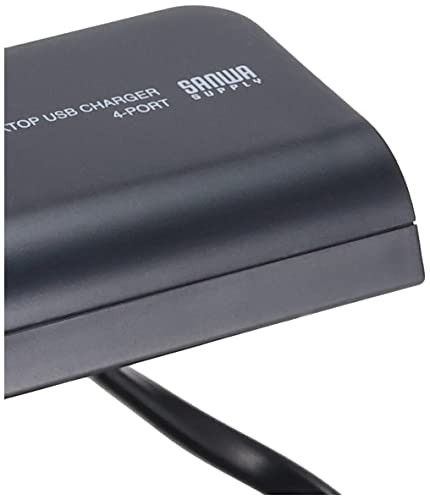 Sanwa Supply USB Charger, Outlet (1 Type-C Port + 3 USB A Ports), Clamp Type, Desk Mountable, Black, ACA-IP51BK