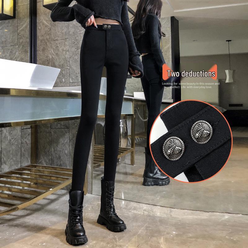 Damen Schwarz Plus Samt Lammwolle Baumwolle Leggings - Dicke, Warme Hose für Herbst/Winter 2025