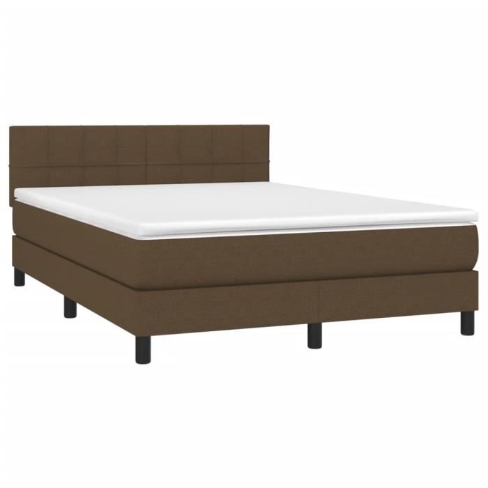 3140060 vidaXL Lit à sommier tapissier avec matelas Marron foncé 140x200 cm