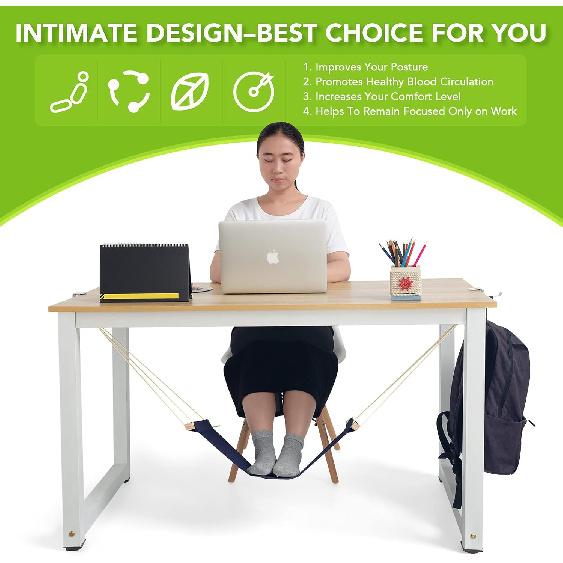 iMissiu Foot Hammock Under Desk Footrest, Adjustable Office Foot Rest Under Desk Hammock, Portable Desk Feet Hammock with Headphones Holder (Black)