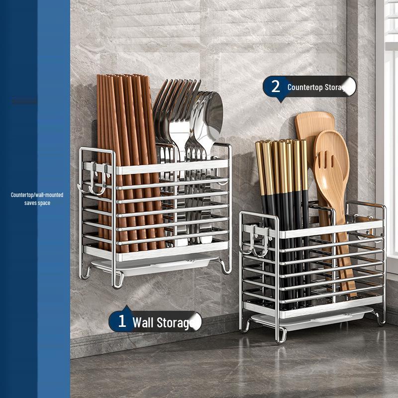 Wall-Mounted Stainless Steel Chopstick and Utensil Holder - Knife and Spoon Storage Rack