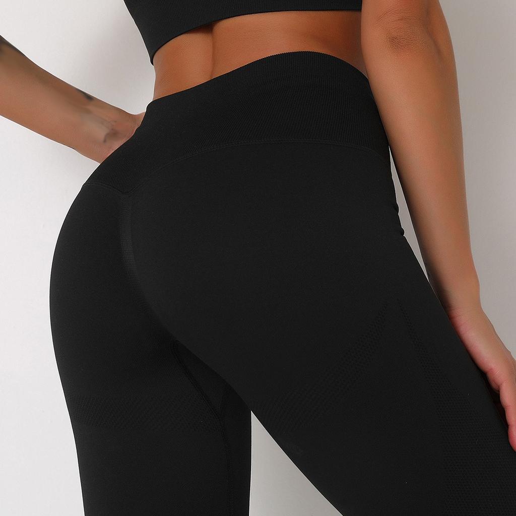 Nahtlose, gestrickte Yogahose für Damen mit hoher Taille und enger Passform, Hip Lift Motion