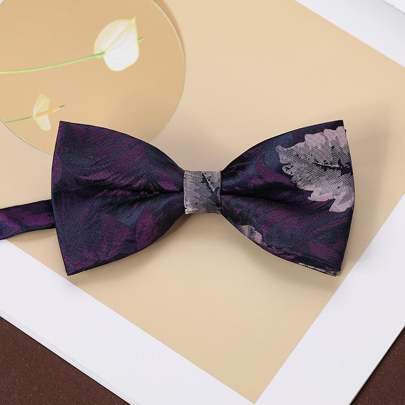 

Men S Fashion Bow Tie Color Woven Jacquard Double Striped Small Flower Business Retro Suit Shirt Bow