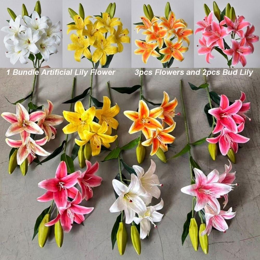 With 3pcs Flowers and 2pcs Bud Artificial Lily Flower 67cm 6 Colors Fake Flowers Dining Table Decoration Flowers Home Decoration