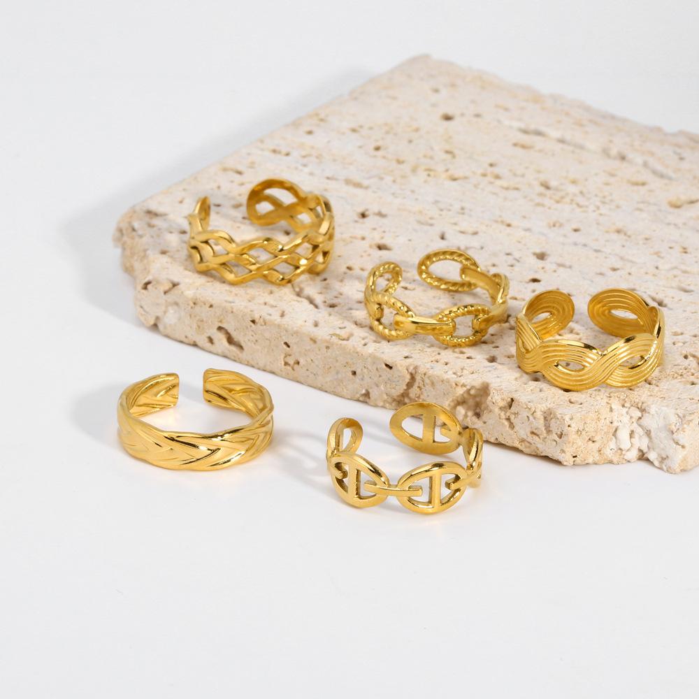 Otwierane Pierścionki w Kształcie Szerokiego Łańcucha Dla Kobiet Kolor Złoty Stal Nierdzewna Gruba Figurka Akcesoria