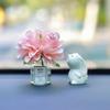 Cute Rose Flower Vase and Rabbit Car Interior Decoration Ornaments Auto Center Console Decoration Gadgets For Car Accessories