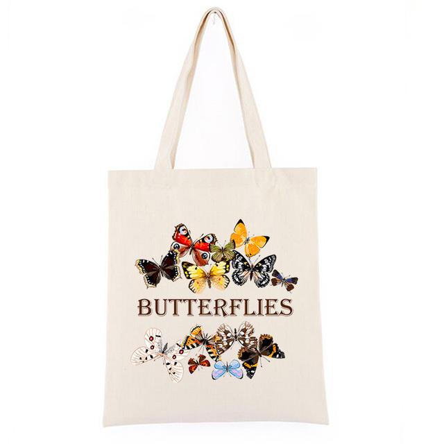 Modna Urocza Różowa Torba na Zakupy Bawełniana Anime Motyle Markowa Płócienna Torba Shopper Khaki Czarna Torba na Ramię Kobiety Tote