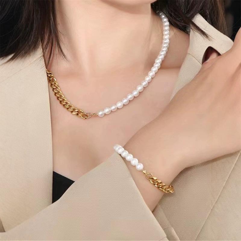 Chain & pearl embellished fashion jewelry set - trendy & unique style for women разноцветный