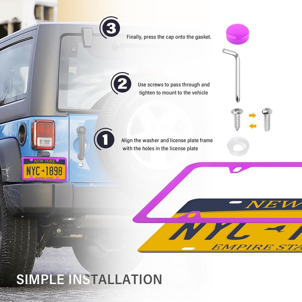 2 szt. Kolorowe ramki na tablicę rejestracyjną z uszczelkami, śrubami i zaślepkami Stal nierdzewna 4