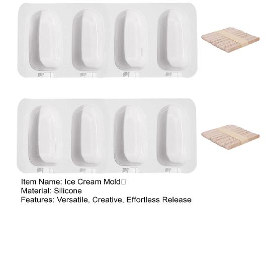 2 Sets Silikon Eis am Stiel Formen Kreative Eisform 4 Vertiefungen Eis am Stiel Form mit 100 Stück Holzstäbchen und 2 Stück Deckel