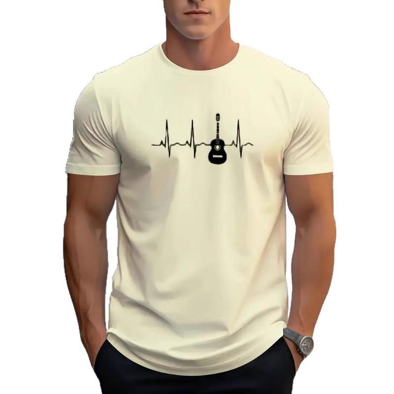 Pánské tričko s krátkým rukávem a kulatým výstřihem s 3D digitálním potiskem písmen a hudebního motivu, letní