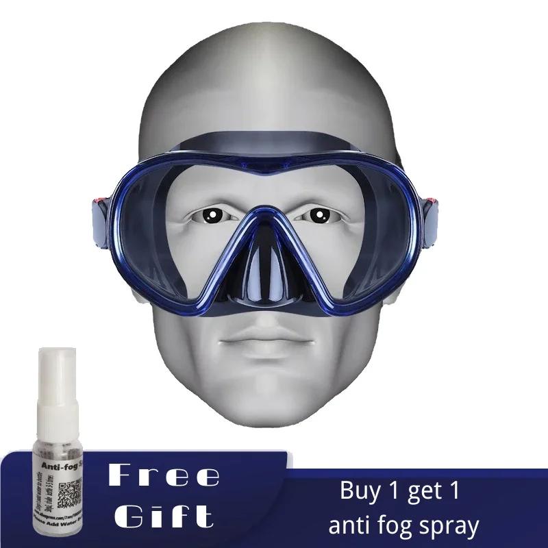 Adult Low Volume Clear Diving Mask with Tempered Glass Freediving Snorkeling  Silicone Black Underwater Swimming Goggles