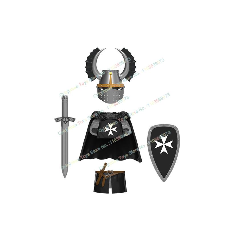Medieval War Crusader Figure Temple Sepulchre Teutonic Hospital Heavy Armor Knight Armour Kids Blocks Toys Gift DT8901