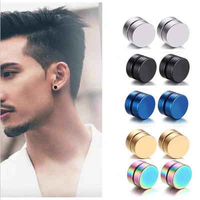 2 Paires Boucles d'Oreilles Magnétiques Faux Écarteurs en Acier Inoxydable 6-10mm Clous Non Perforés pour Hommes et Femmes
