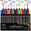 Cross 12-Color Double-Line Outline Pen Set, Dreamy Glitter Metallic Pens, Colored Markers, Fluorescent Highlighters