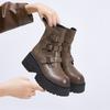 Leather Martin Boots Women's 2025 New Winter Fleece Warm Thick-soled Medium Boots Black Retro Versatile Short Boots
