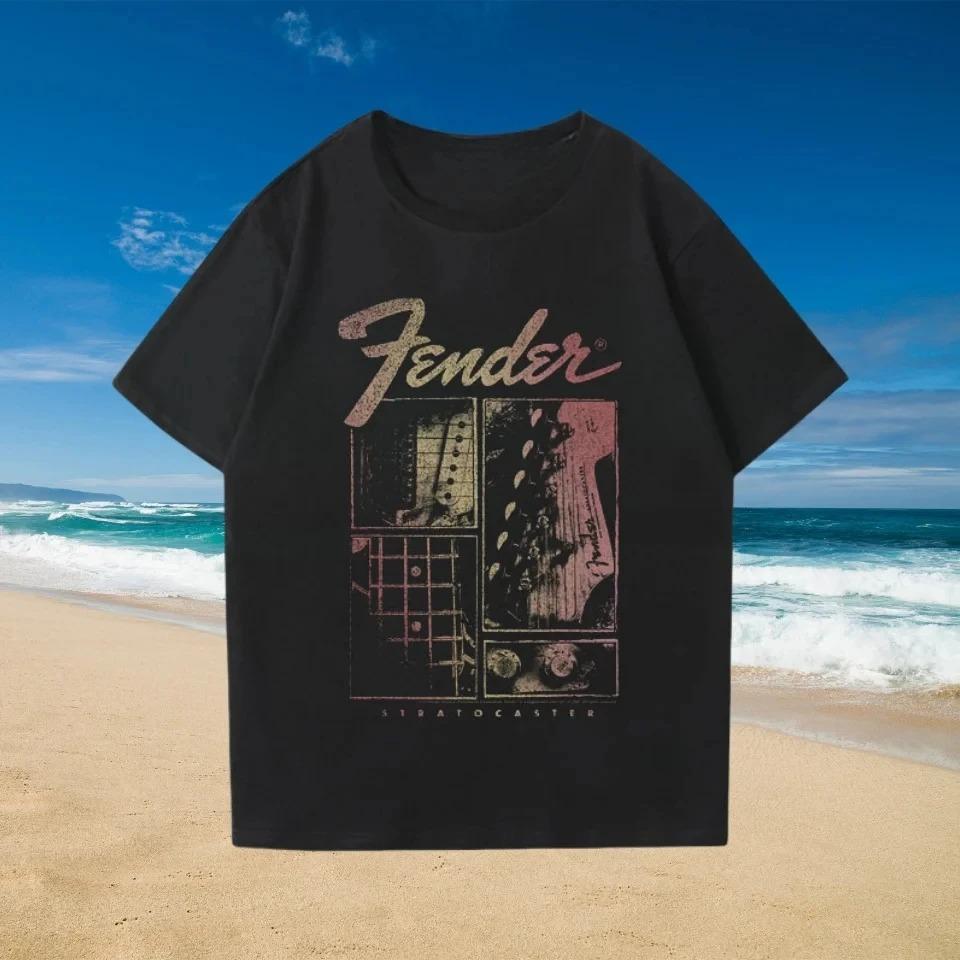 Electric Guitar Printed Short Sleeved Boy Guitarist Performance T-shirt Rock Band Pure Cotton T-shirt Music Enthusiast