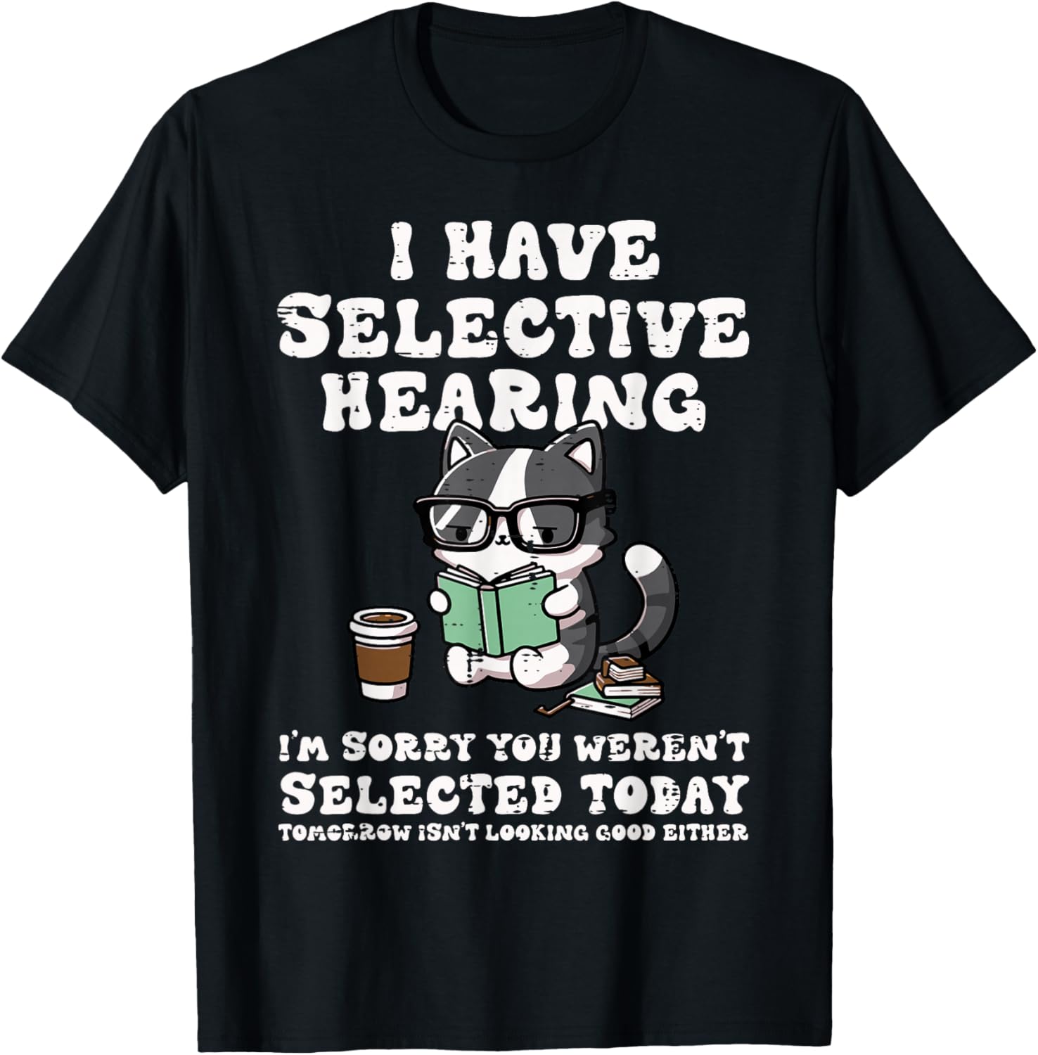 

Funny Selective Hearing Cat Reading Graphic Tee Casual Short Sleeve TShirt for Women Summer Fashion Round Neck Y2k Fun Tee Top S