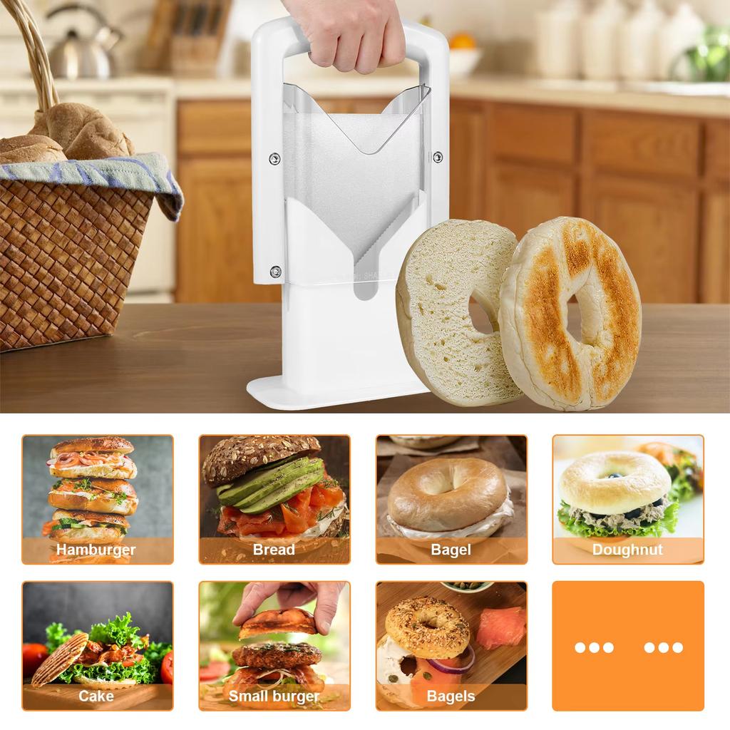 Manuelle Toastbrotschneidemaschine Bagel-Schneider Edelstahl mit Sicherheitsgriff Back- und Konditoreiutensilien Küchenkochzubehör
