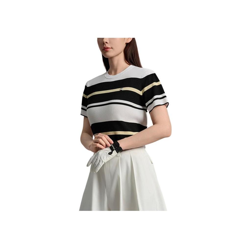 Fila Golf Series SS25 Comfortable Crew Neck Pullover Slim Fit Short Sleeve Knit Top Women Tops Jade-White A11W535407F-WT