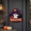 Wooden Halloween Welcome Sign with and Pumpkin Design, 2D Flat Wall Decor for Front Door