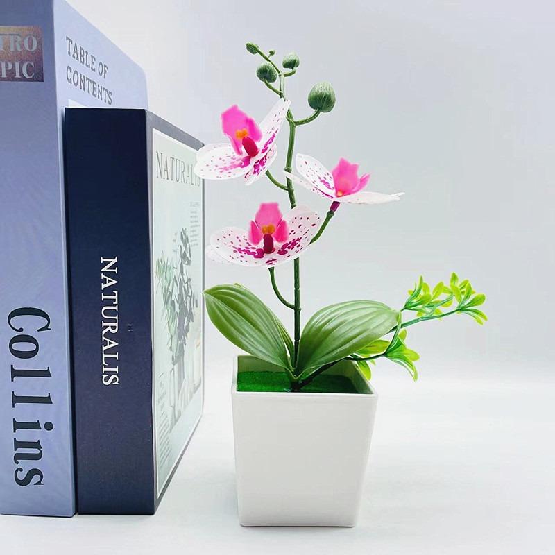 Artificial Potted Plants Artificial FlowersThree Phalaenopsis Orchids Square POTS Artificial Flower Ornaments