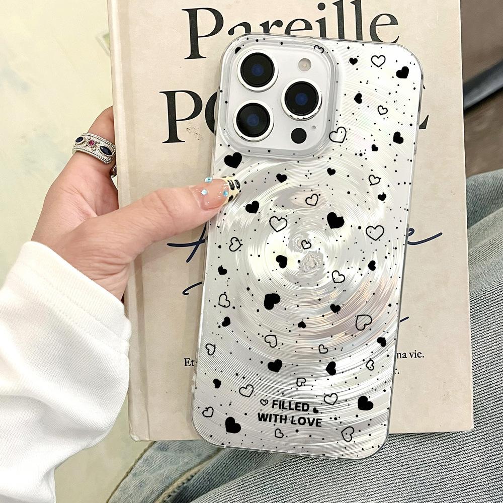 Applicable to Apple 16promax large hole cyclone mobile phone case silver iPhone17AIR click black heart protective case iphone11