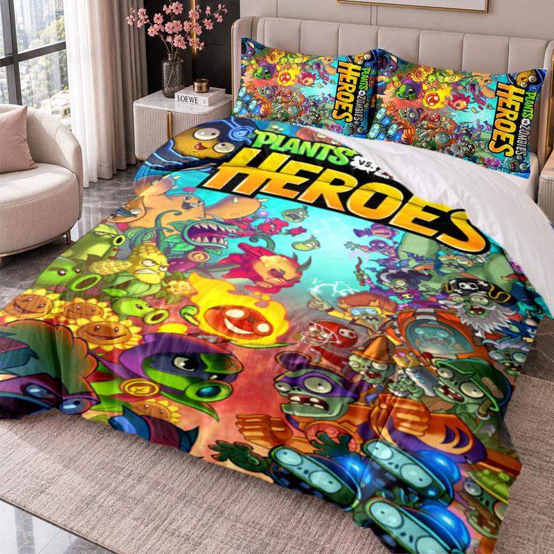 Plants Vs. Zombies 3Pcs Bedding Set Duvet Cover With Two Pillowcases For Bedroom Home Decoration