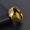 Mens Heart Sutra Ring Stainless Steel Buddhist Inscription Chinese Zen Style Wide Band 18K Gold Jewelry