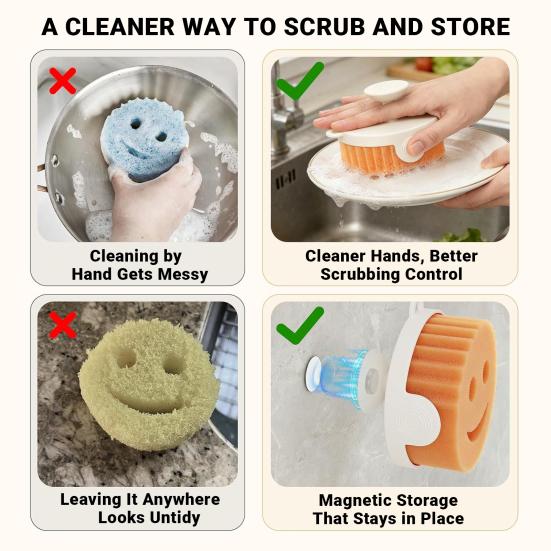 Sponge Holder Magnetic Wall Mounted Quick Drying Sponge Organizer with Smile Face Cutouts Minimalist Design Sponge Drying Rack