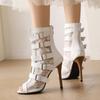 Women Sandals Summer Mesh Boots 2025 Belts Decor Peep Toe Dance Stiletto