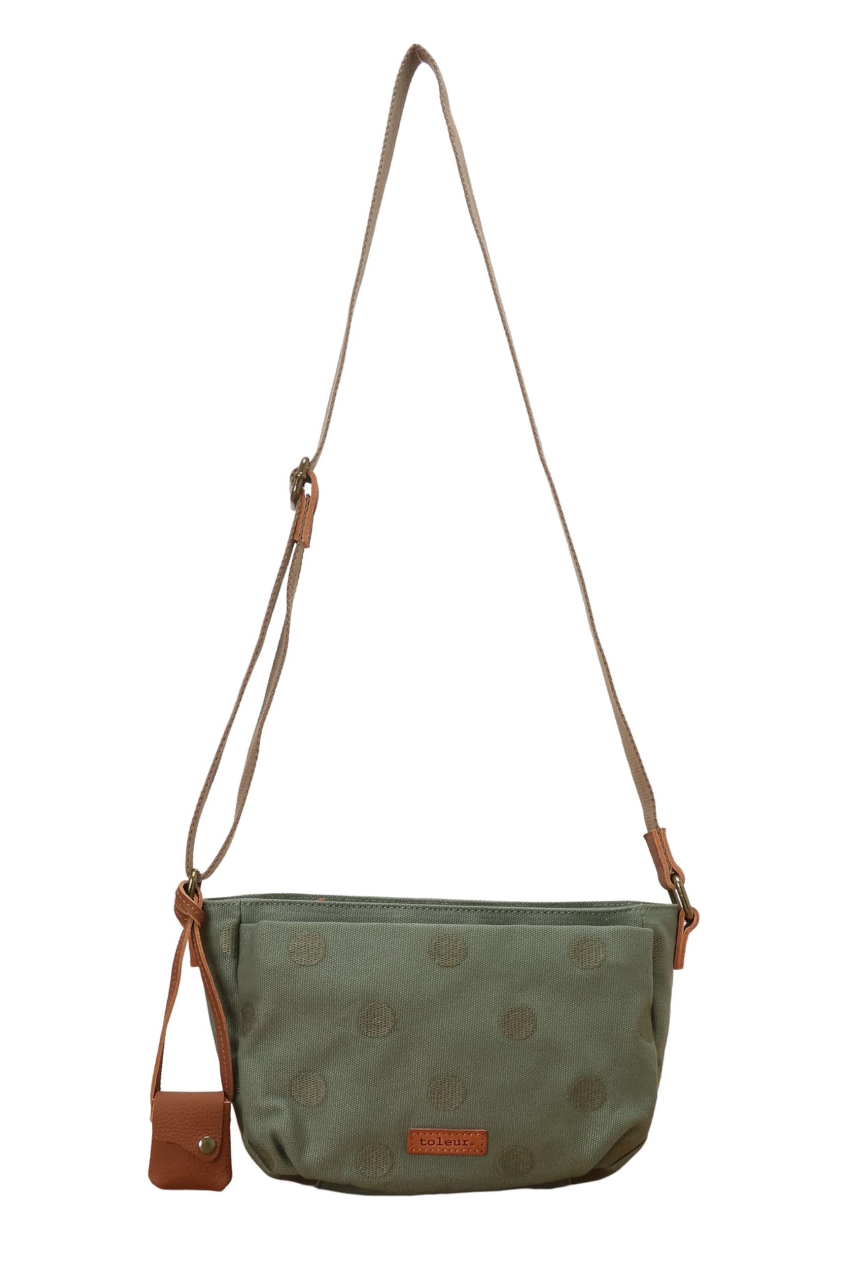

Tora Women s Khaki Cotton Canvas Shoulder Bag with Dot Embroidery (11953-KH)