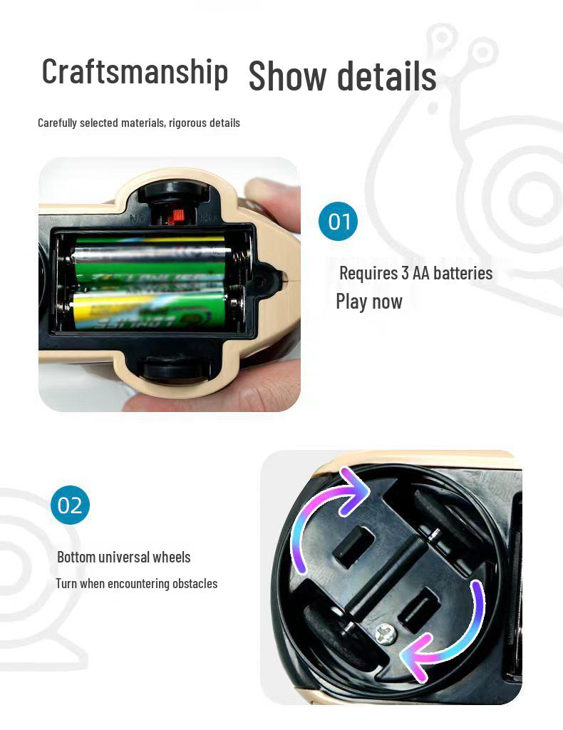 Electric Toy Snail with Automatic Obstacle Avoidance, Sound, Light, and Projection Features for Kids