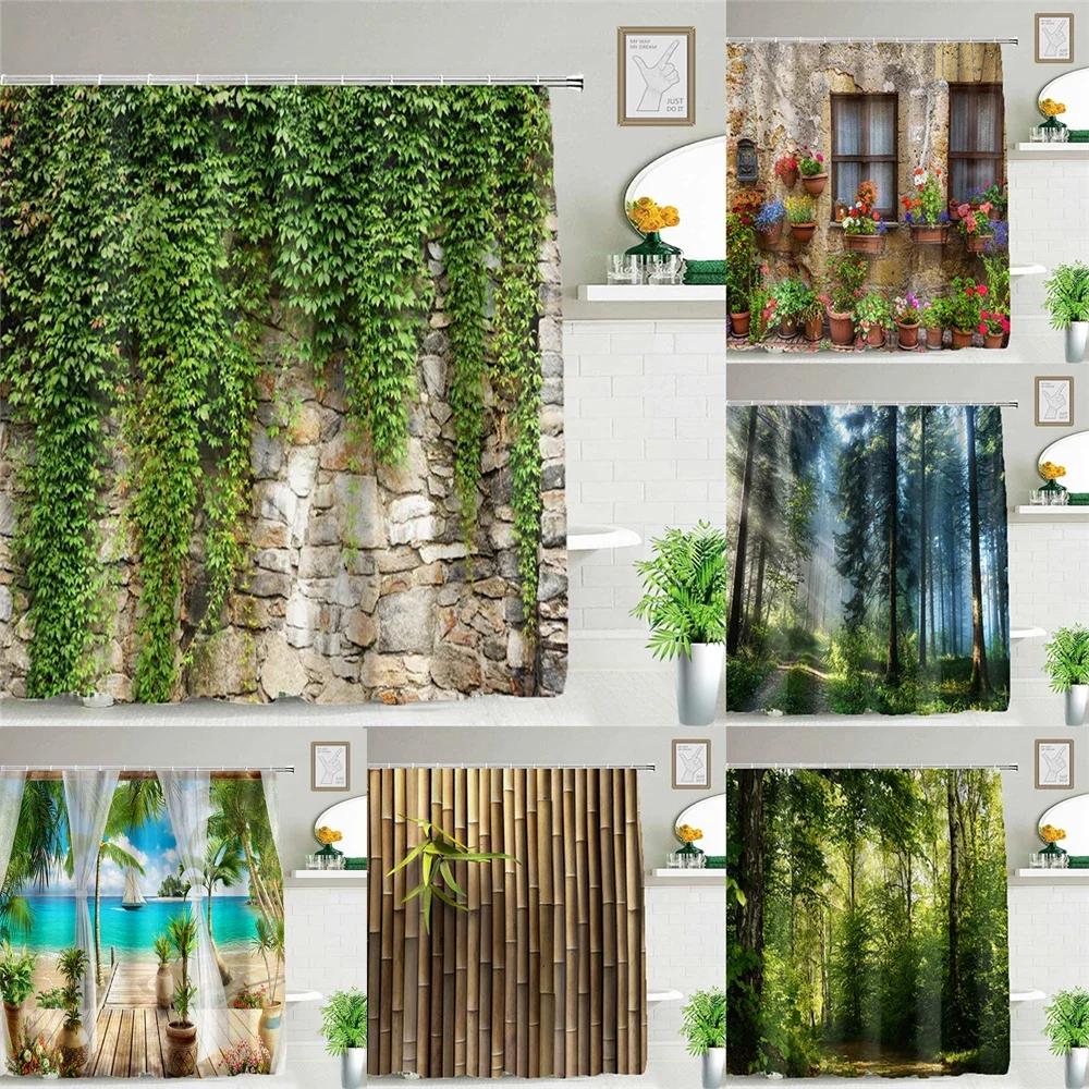 Refreshing Spring Scenery Shower Curtain Waterproof Landscape Shower Curtain With 12 Hooks Bathroom Decor Bathroom Accessories