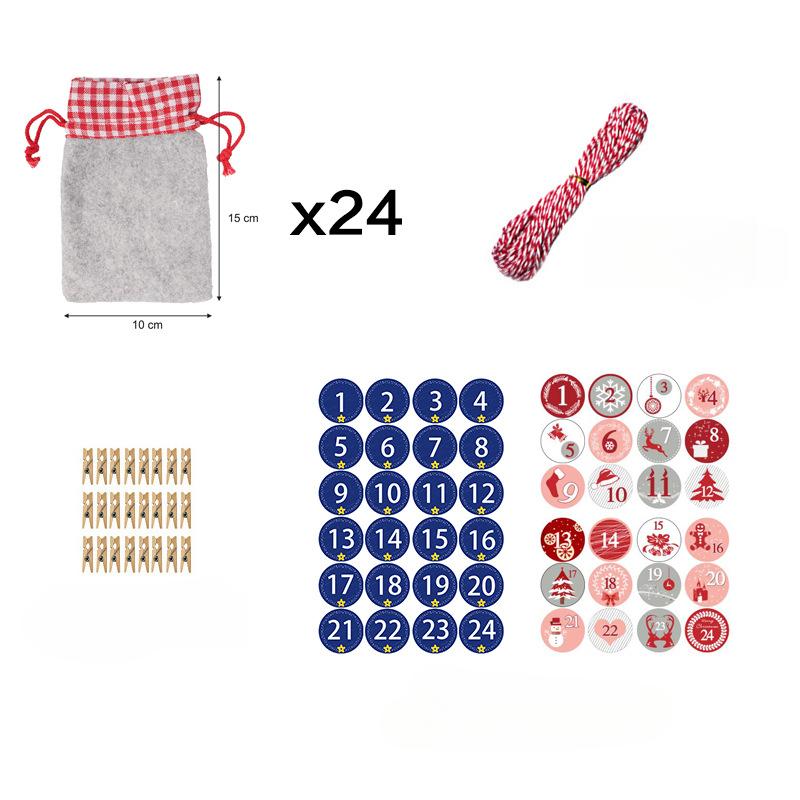 

24 шт. Рождественский подарочный мешок Мешок на шнурке Календарь обратного отсчета 24 Рождественских фетровых мешочка Цифровая наклейка Набор тканевых мешочков 10*15cm