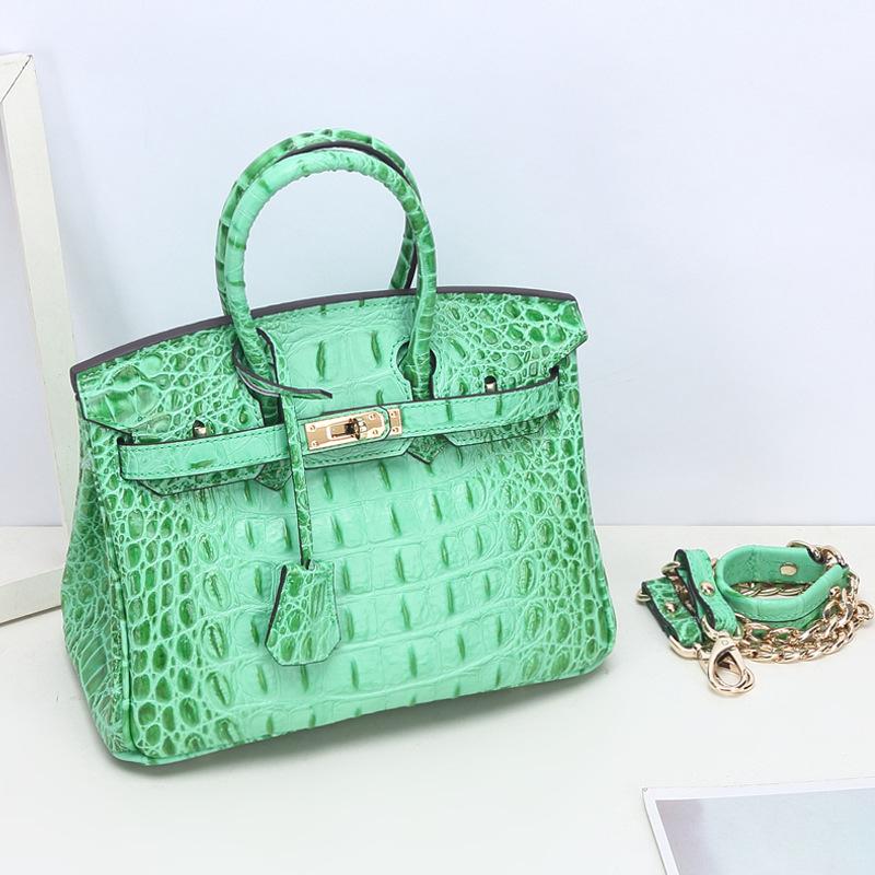 Geantă platină cu model os de aligator texturat, piele naturală, lanț nou la modă, atmosferic, geantă de mână, geantă de umăr messenger de capacitate mare.