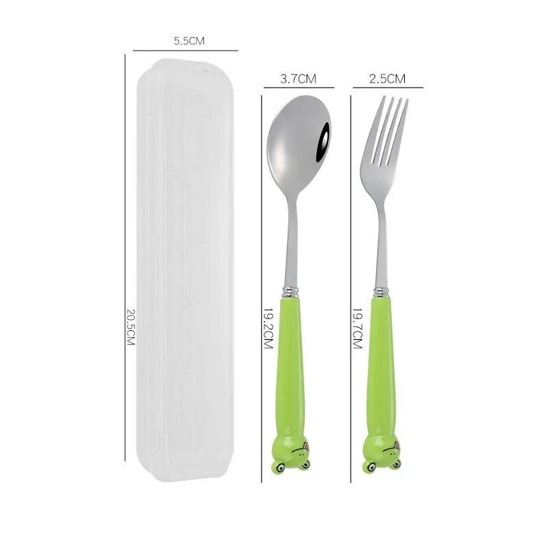 Cute Cartoon Travel Tableware with Case Portable Utensils Cutlery Set Reusable Flatware Silverware Include Fork Spoon with Case